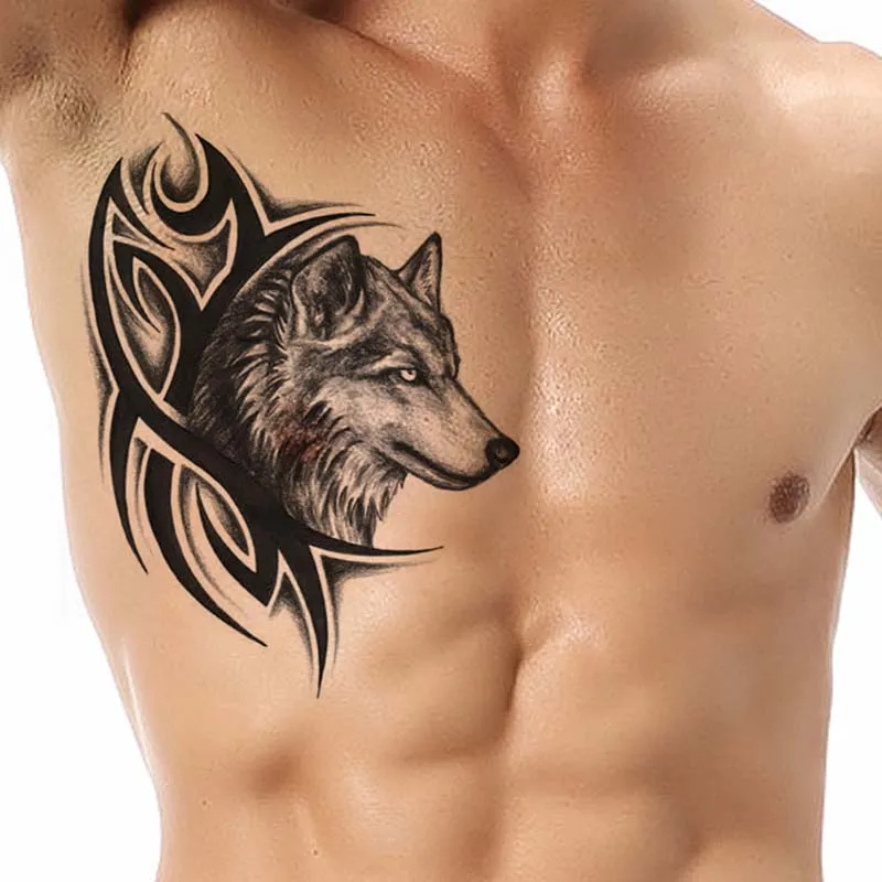 Мода один раз водонепроницаемый временные татуировки наклейки эскиз волчьи головы шаблон животные водные передачи блестящие для боди-арта поддельные тату