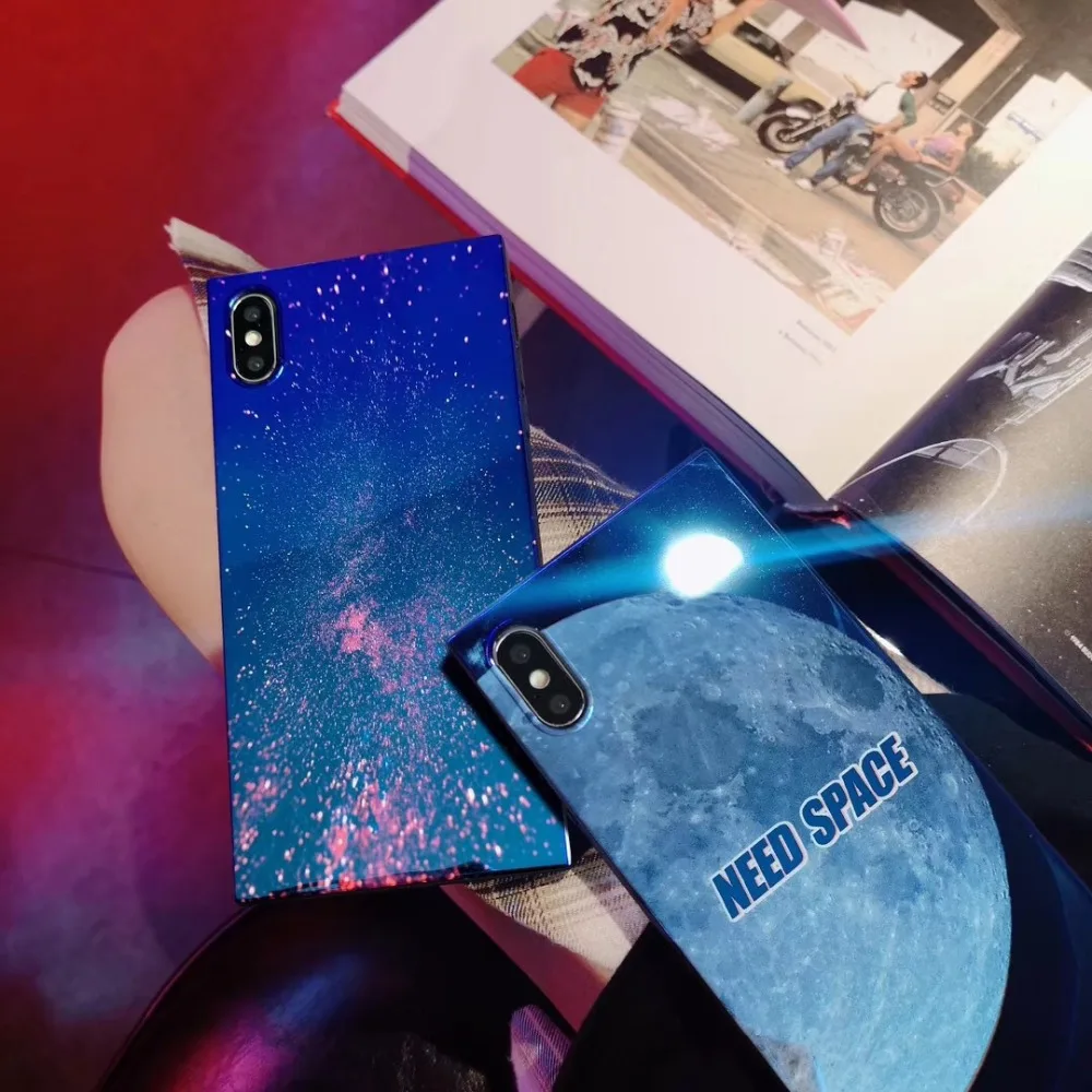 Aoweziic Blu-ray star beautiful for iPhone XS MAX XR mobile phone case 6S 7plus square planet 8P soft shell tide