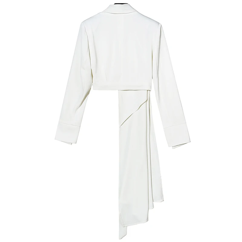 TWOTWINSTYLE OL белый блейзер для женщин с v-образным вырезом и длинным рукавом с поясом ассиметричное пальто женская модная одежда осень