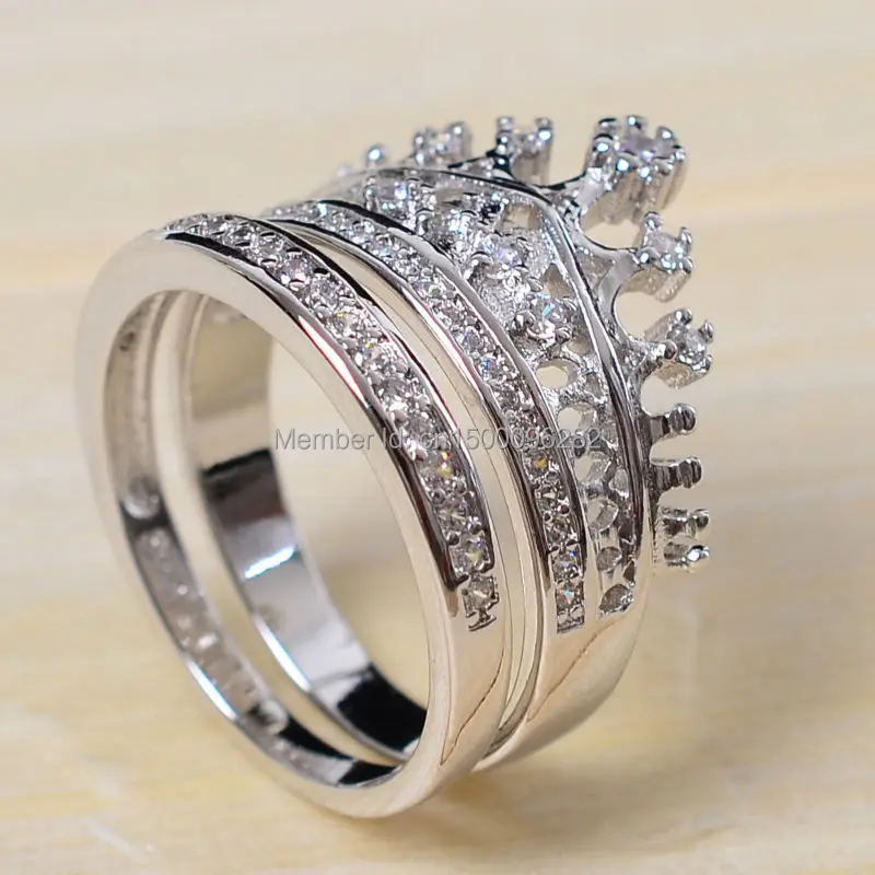 sz 5 10 top 925 sterling silver filled zirconia cz crown princess wedding ring set - Crown Wedding Rings sz 5 10 top 925 sterling silver filled zirconia cz crown princess wedding ring set - Crown Wedding Rings