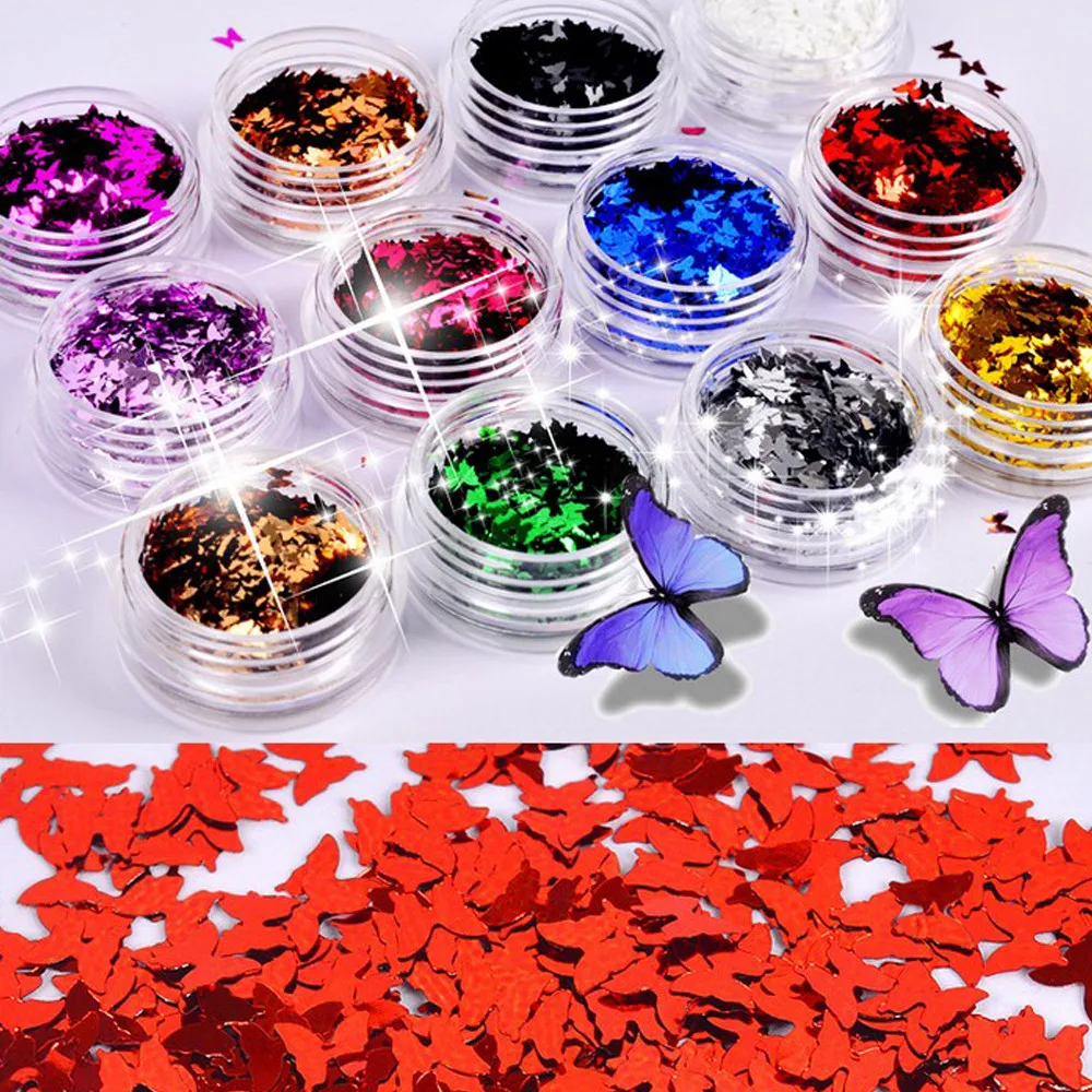

12Color Symphony Butterfly Shapes Sequins Iridescent Rainbow Shining Slices 3D Nail Art Glitters Paillettes Nail Art Decoration