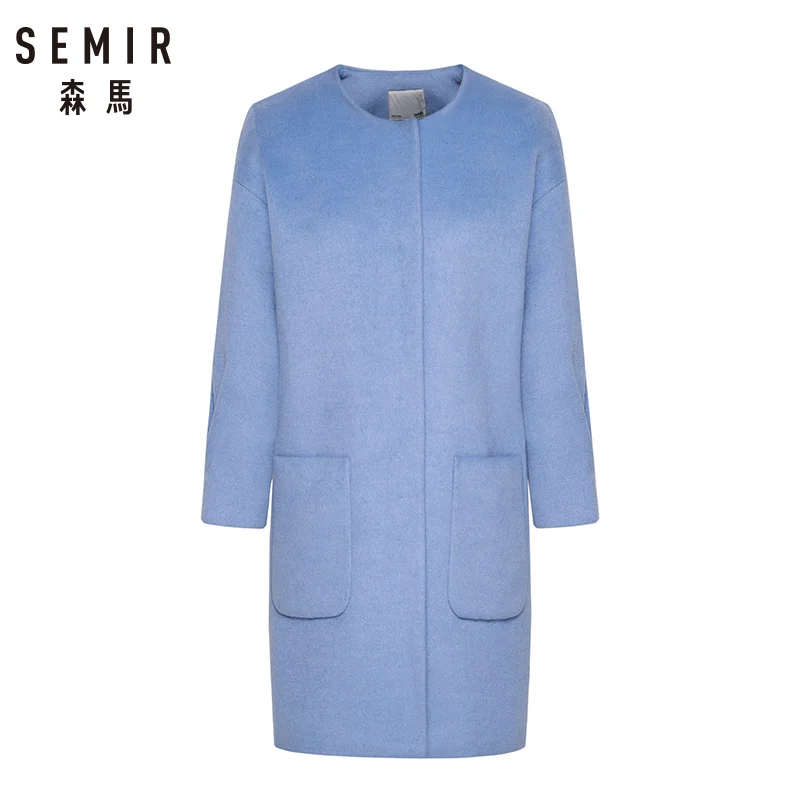 SEMIR Woman Woolen Coats Winter 2018 Causal Single Waisted Solid O-neck Collar Cool Female Long Jacket For Women | Женская одежда