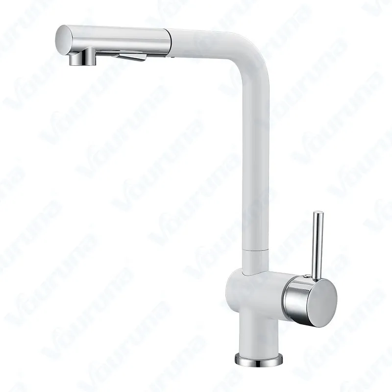 

Vouruna PullOut Kitchen Faucet White Pull-out Sprayer Kitchen Sink Mixer Tap Swivel Single Handle