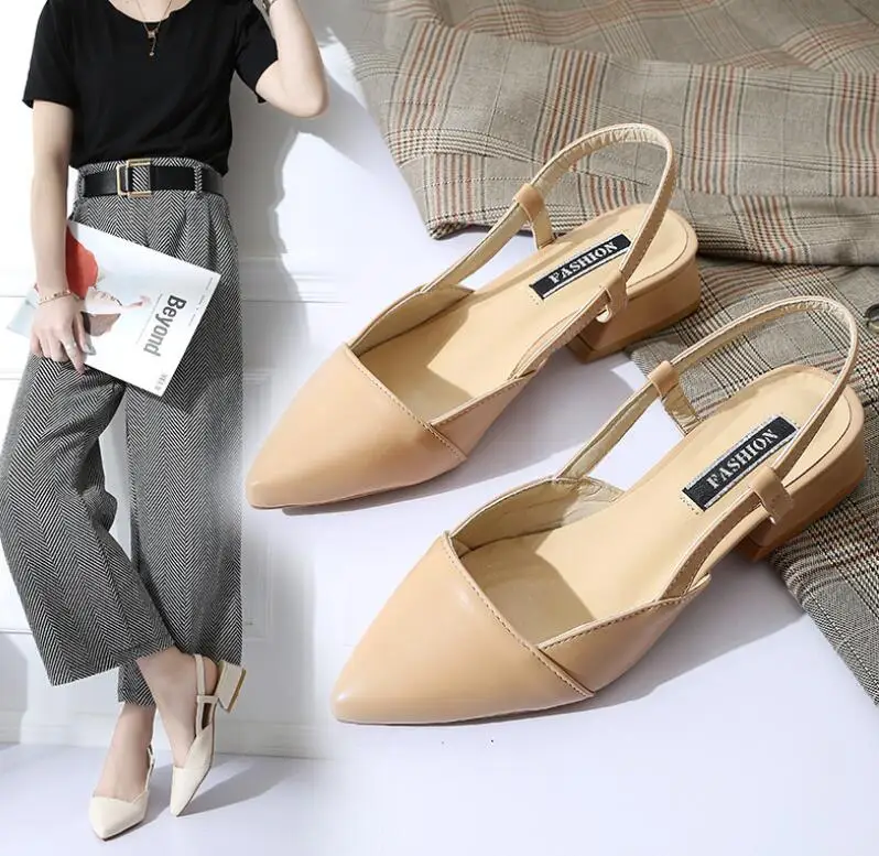 

sunny everest 2019 new women pumps female shoes low heel 3.5cm pumps pointed toe work shoe office soft pu beige brown 35-39