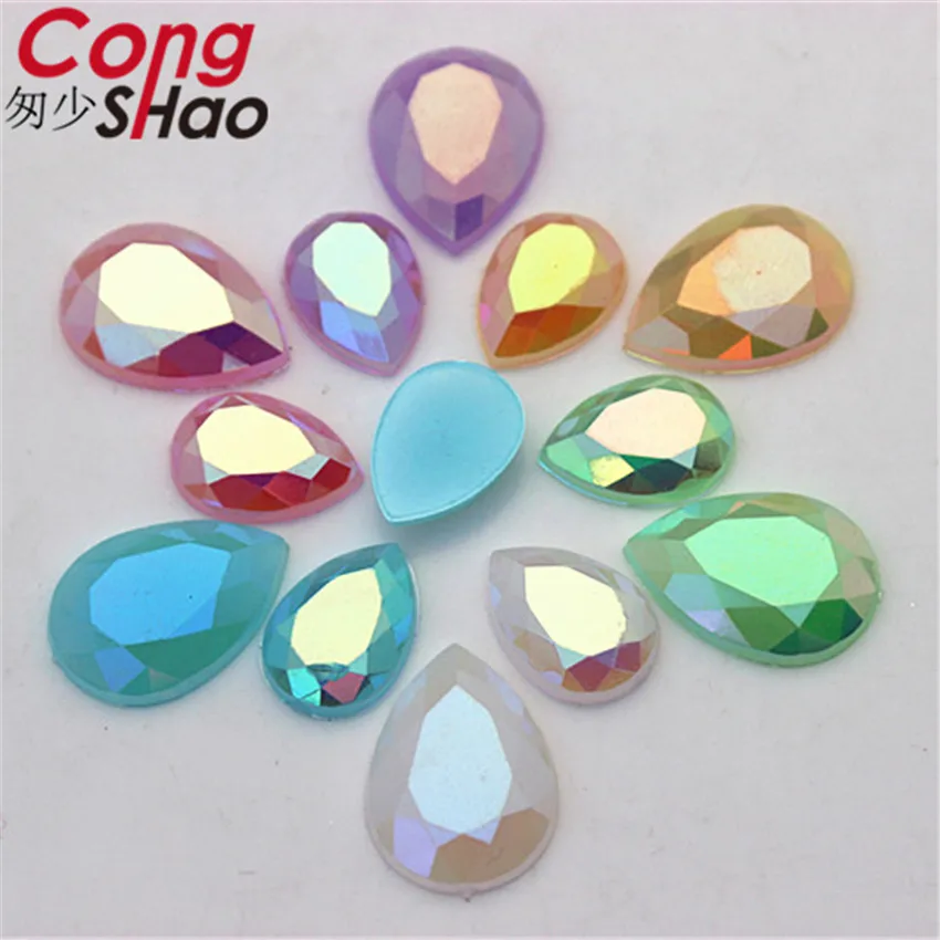 

Cong Shao 10*14/13*18mm AB Jelly Colorful Acrylic Drop Rhinestone trim Flatback stones and crystals DIY Wedding Dress Button YB1