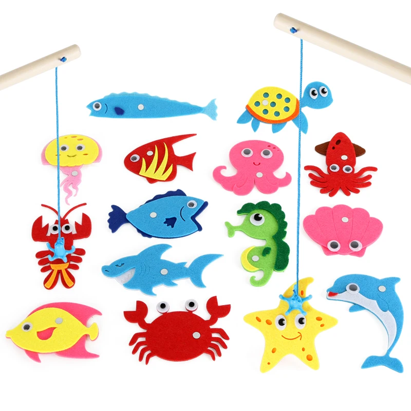 

New Arrived 15 Styles Felt Cloth Sea Fish For Kindergarten Children Early Teaching Toys DIY Felt Cloth Crafts Package Set