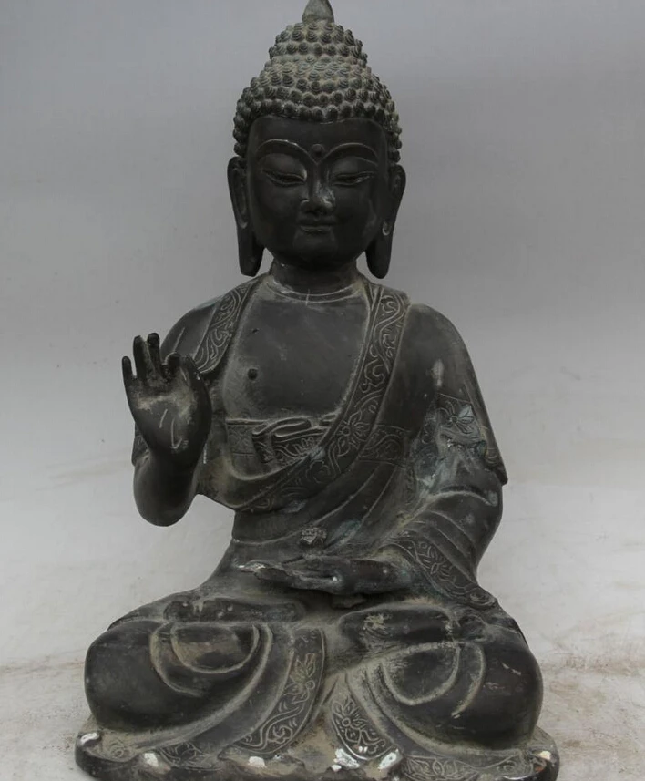 

S5767 13" Old Tibet Buddhism Bronze Seat Shakyamuni Amitabha Buddha Sakyamuni Statue D0318