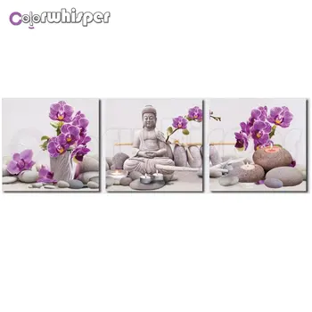 

Full Square Drill 5D DIY Diamond Painting"buddha triptych flower" Rhinestone Embroidery Cross Stitch Mosaic Home Decor Z012