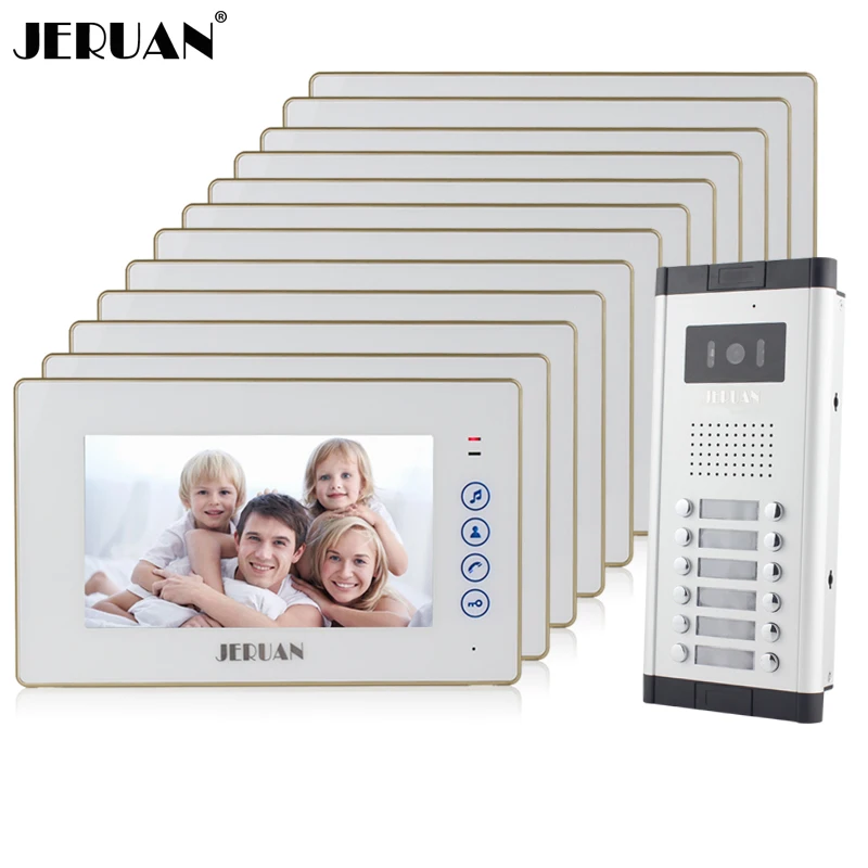 

JEX Apartment Doorbell intercom 7`` Video Door Phone Intercom System 12 White Touch key Monitor 1 HD Camera for 12 Household