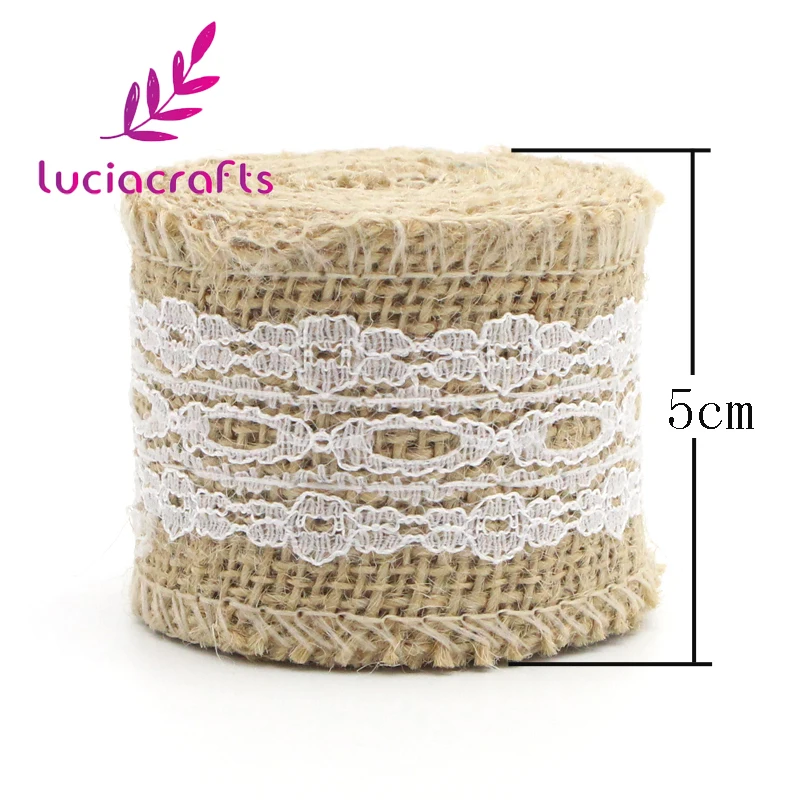 Lucia crafts 2y/lot 5-6 см лента из натуральной джутовой мешковины с кружевной льняной отделкой джутовые DIY Свадебные мероприятия вечерние принадлежности для торта V0602