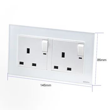 

High quality double row double three-hole British 13A socket with USB socket tempered glass panel