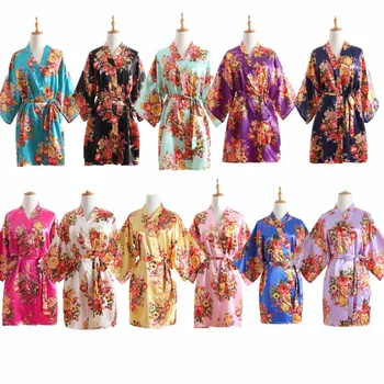 

Silk Satin Wedding Bride Bridesmaid Robe Floral Bathrobe Short Kimono Robe Night Robe Bath Fashion Dressing Gown For Women