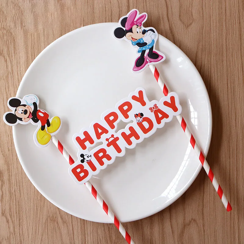 Mickey minnie Минни торт Топпер с бумажной соломинкой для детского душа украшения Anniversaire Микки флажки для торта вечерние кекс - Цвет: Mickey minnie