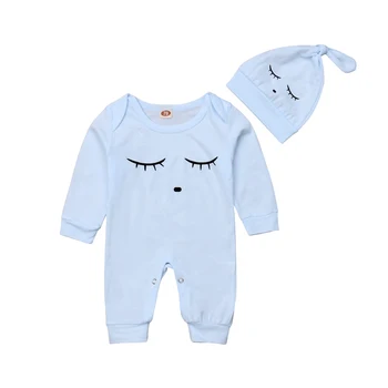 

Cute Newborn Baby Boy Girl Clothes Long Sleeve Eyelash Cotton Romper Jumpsuit Hat 2PCS Autumn Baby Clothes
