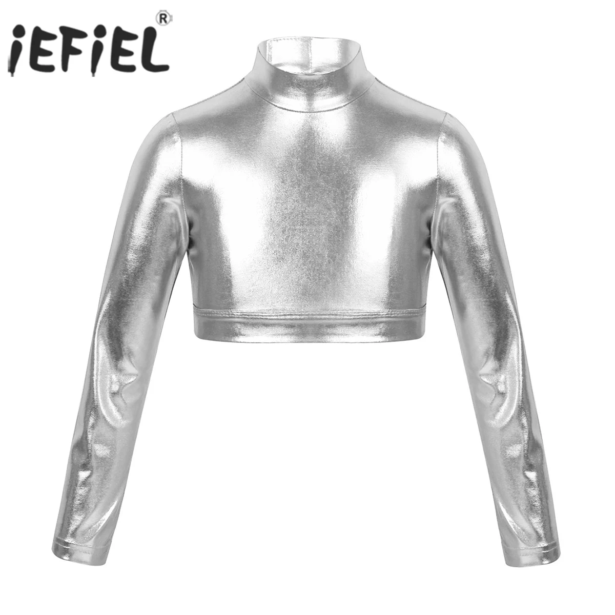 

Kids Girls Ballerina Glossy Metallic Lyrical Dance Performance Tops Crop Top for Gymnastics Leotard Ballerina Dancing Costumes