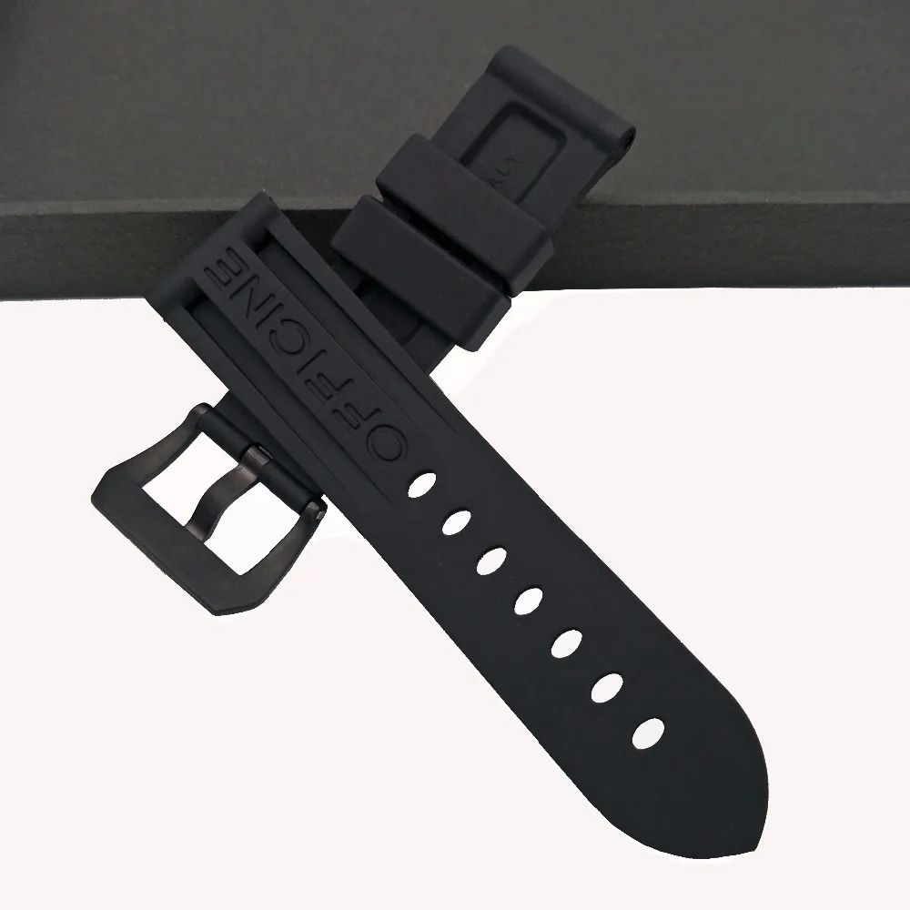 Black Waterproof Rubber Silicone Whatchband Watch Band Strap Belt For Panerai 22 24 26mm Logo on Bracelt and Buckle | Наручные часы