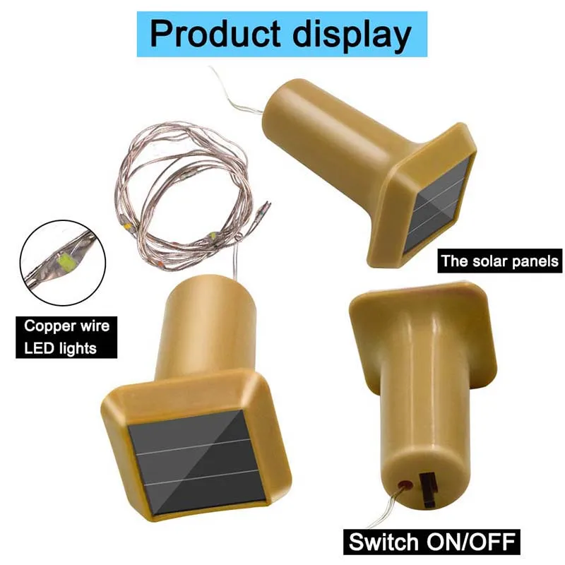 Солнечная силовая бутылка, светодиодный в форме пробки, Серебряный медный провод, красочные сказочные мини-гирлянды для DIY, вечерние, рождественские украшения
