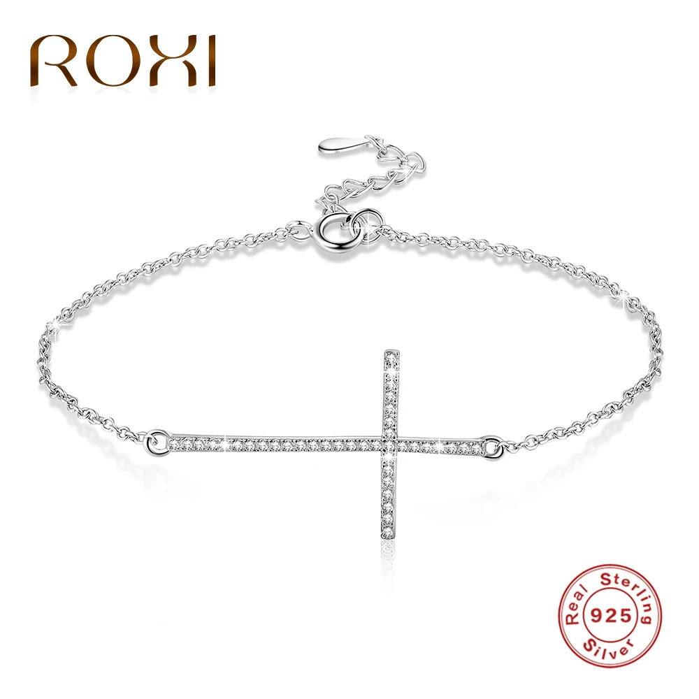 

ROXI Luxury Brand Design CZ Pendant Cross Charm Bracelet 925 Sterling Silver S925 Logo Bracelet For Women Jewelry Gift pulseira