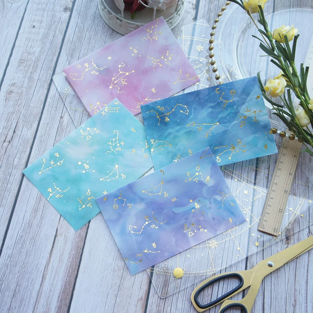 

9.8*14.7cm 4pcs Gold Constellation Star Design Envelop As Postcard Message Card Invitation Envelop Transparent Paper