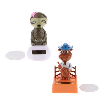 

2pcs Solar Powered Animal Figure Toy Home Decoration Car Decoration Sloth + Ox