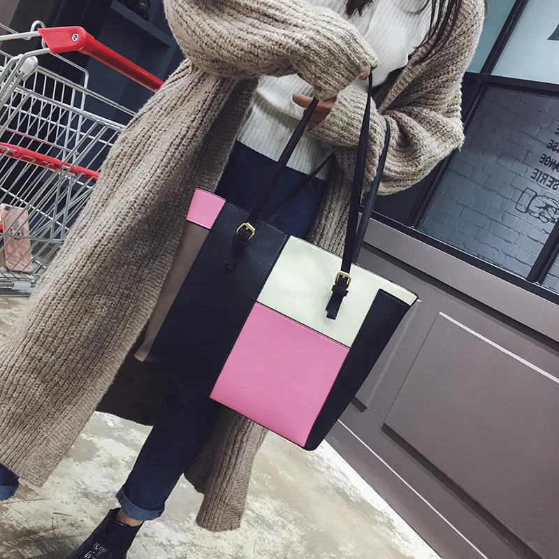 

all-match color stitching color Ms. Large Capacity Leather Handbags Women Messenger Bags Pu Leather Handbag Messenger Bag