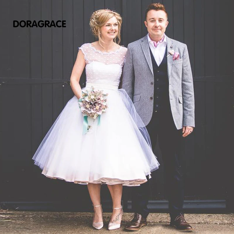 

vestidos de novia New Fashion Mid-Calf Beach ShortTulle Wedding Gowns Designer Wedding Dresses DG0104