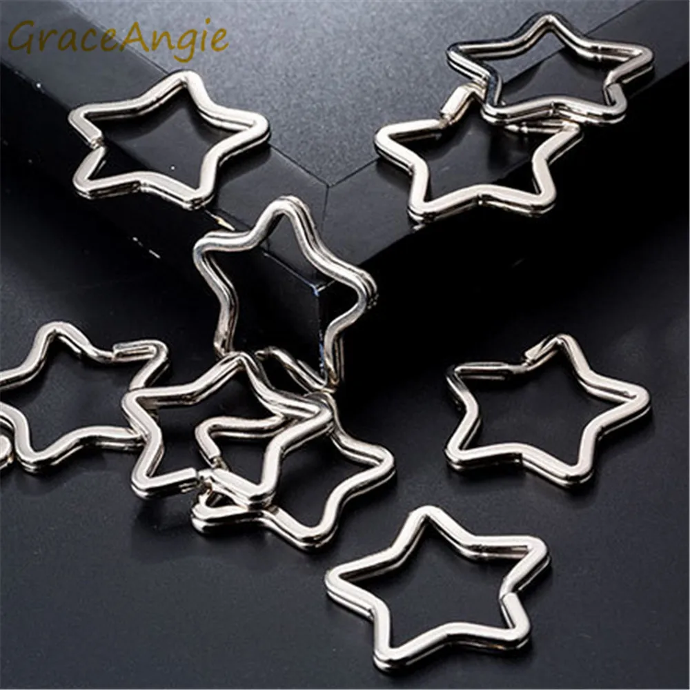 

GraceAngie 10pcs/pack Wholesale Alloy five-pointed Shape Car Key Chains Rings Silver Circle Connected Alloy Fashion Key Holder