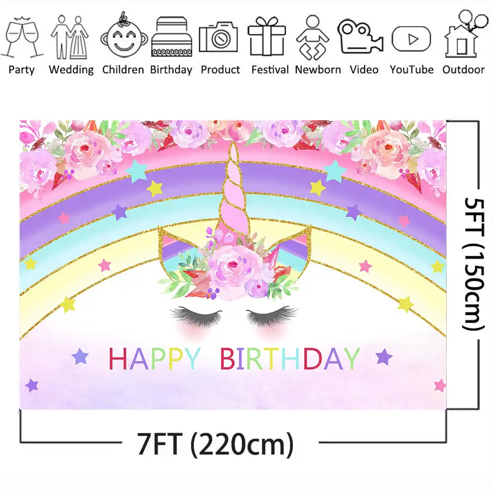 6 x 3.6 Feet Large Birthday Backdrop for Girls Kids Rainbow Ushinemi Happy Birthday Backdrop Banner Colorful Party Decorations Sign