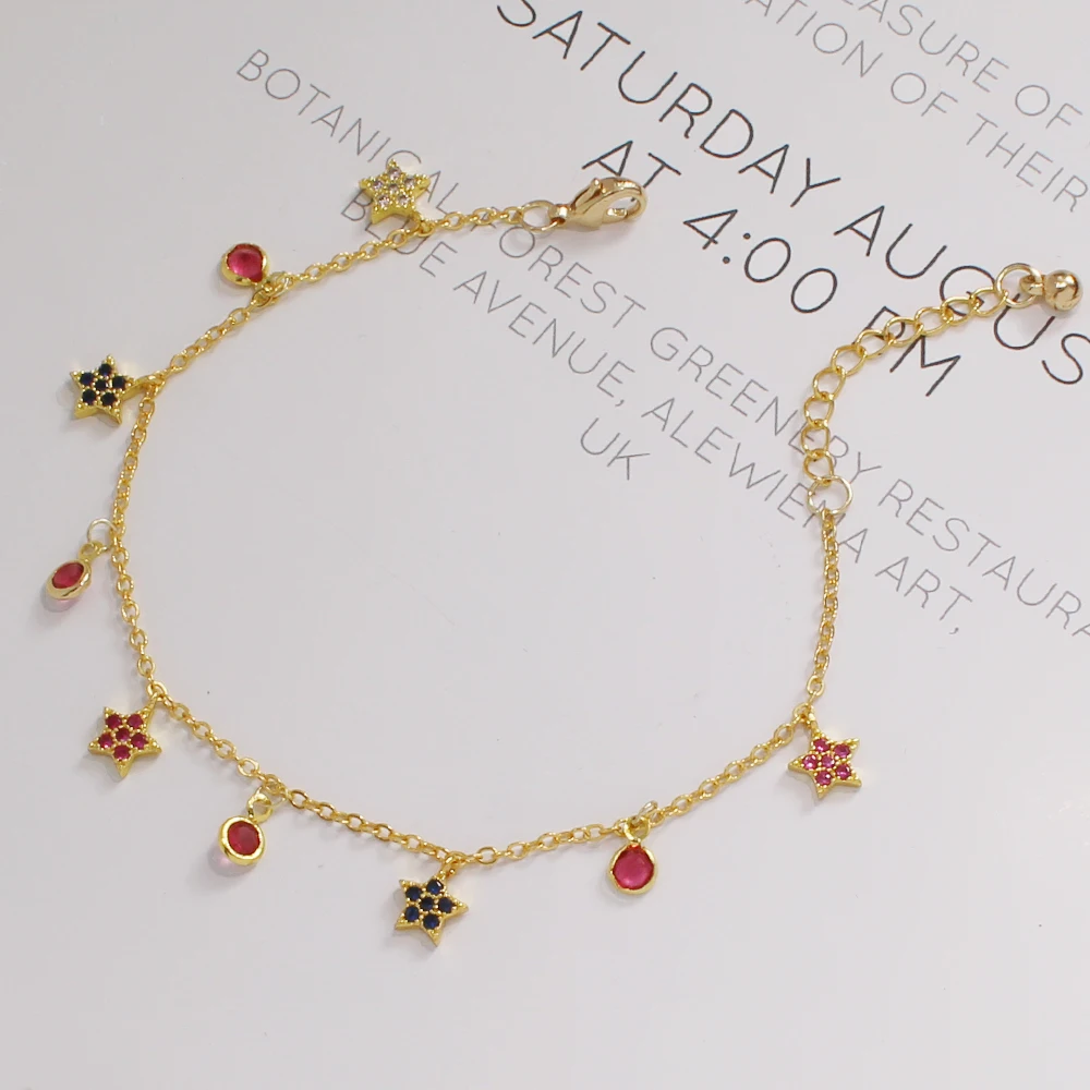 

2019 hot multicolor cz zircon star link chain bracelet fashion adjusted colorful crystal bracelet jewelry for women