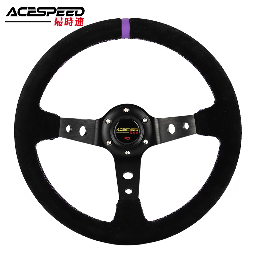 Универсальный руль 350 мм 13,5 дюймов замша кожа черный руль Дрифт гоночная игра сшивание фиолетовый