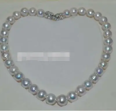 

Free shipping hot sale Women Bridal Wedding Jewelry >>10-11mm genuine round white Australian south sea Pearl Necklace 17inch