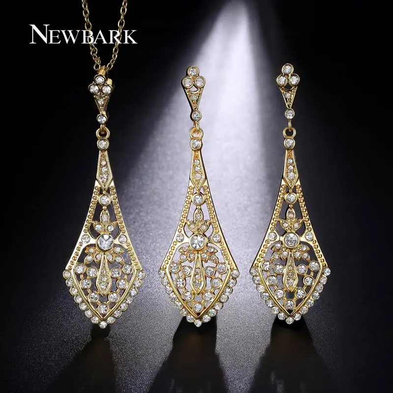 NEWBARK Retro Jewelry Set Gold Color With CZ Stone Crystal Female Love