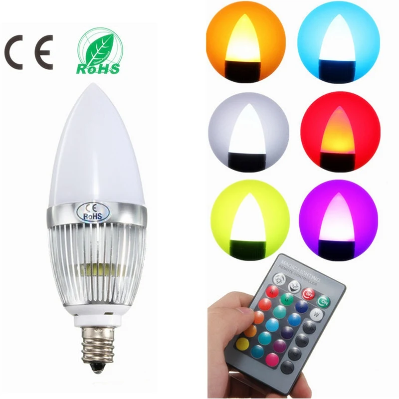 

LED Lamp Bulb E12 3W RGB Remote Controll Color Changing Candle LED Light Bulb AC110V/220V LED Chandelier Lighting