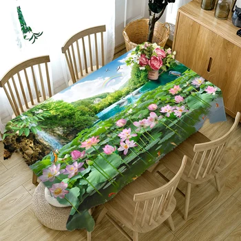 

Customized Round Square Green Trees print Modern Luxury 3D Decorative Table Cloth Dinner Table Cloth Cover Polyester fabric