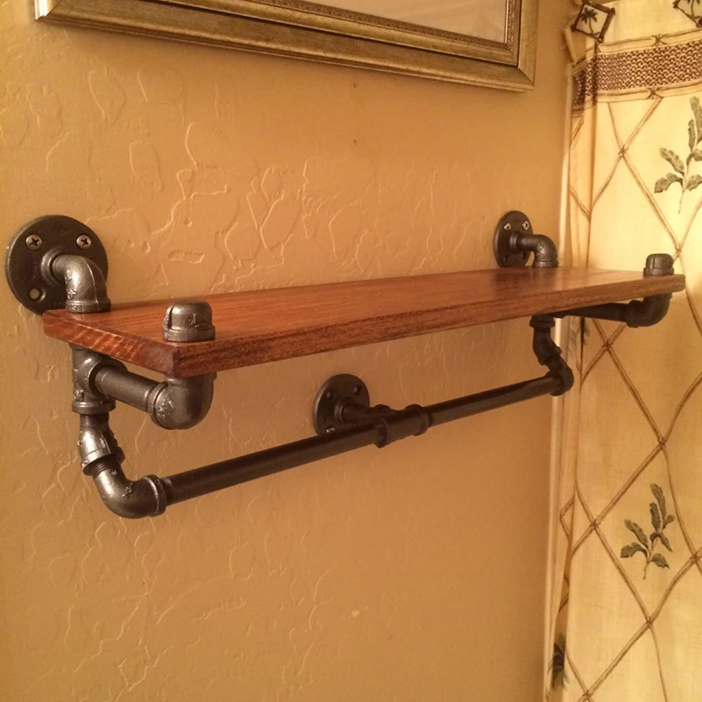 American country retro Japanese zakka Iron pipe racks towel rack wood