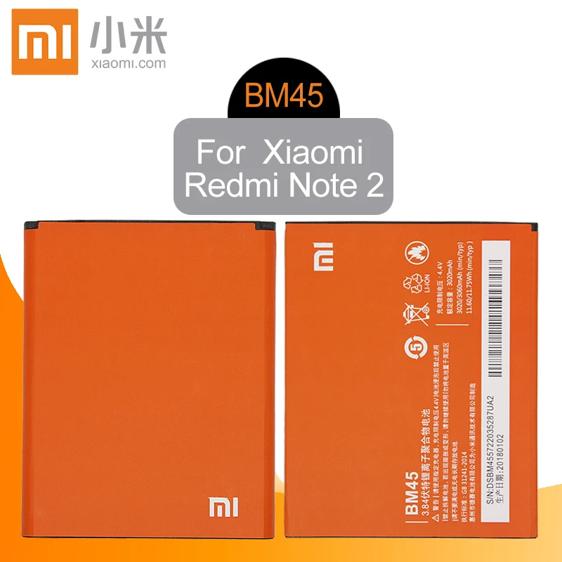 

Xiao Mi Original BM45 Replacement Phone Battery High Capacity 3020mAh For Xiaomi Redmi Note 2 Redmi Note2 Genuine Li-ion battery