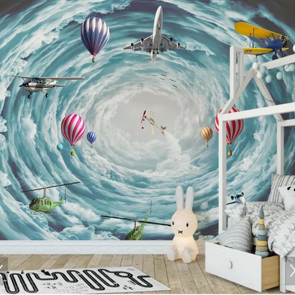 3D Stereoscopic Aircraft Airplane Hot Air Balloon Kids Bedroom Children Room Living Room Abstract Murals Photo Wallpaper Rolls