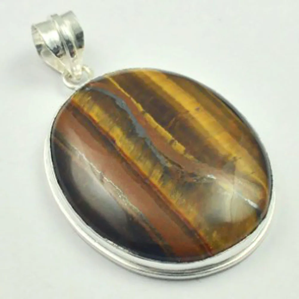 

Tiger Eye Pendant Silver Overlay over Copper, Total Length: 57mm , P4266