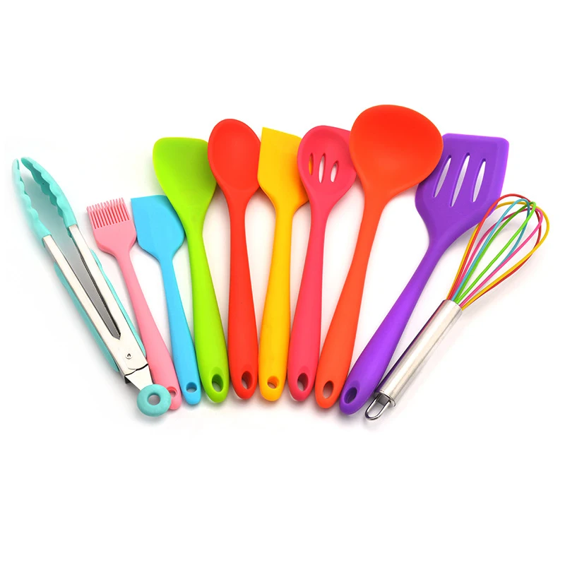 Rainbow 10Pcs/Set Heat Resistant Silicone Cooking Tool Sets Non stick Cookware Kitchen Baking