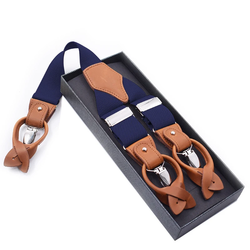 

Man's Suspenders Genuine Leather giarrettiere Male Casual suspensorio button-end Trousers Strap Father/Husband's Gifts NBD9123