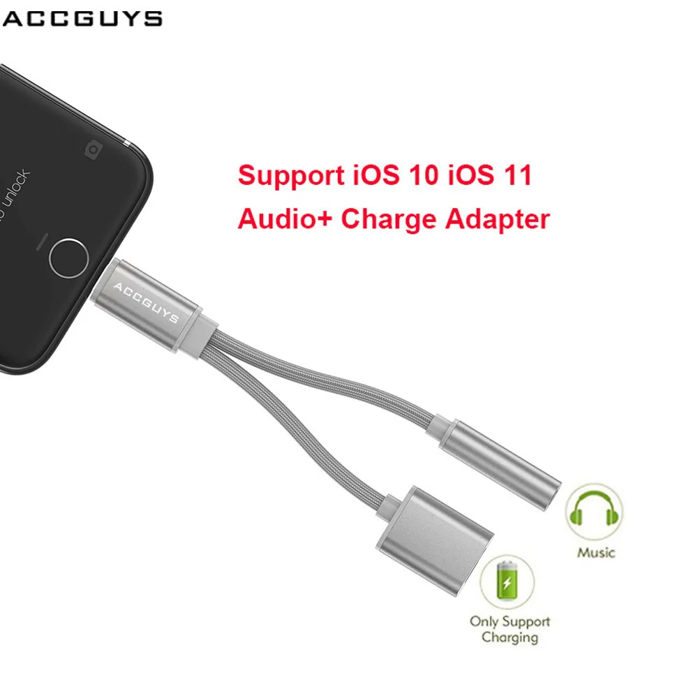 2 in 1 Adapter For IOS Phone to 3.5mm Earphone Headphone Jack Charger