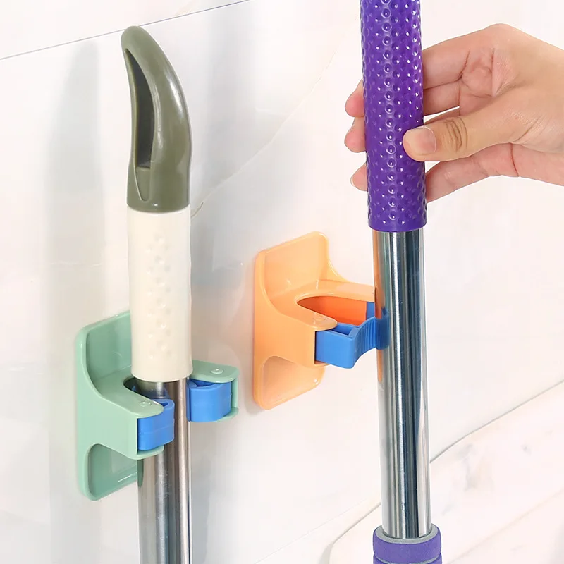 

MOM'S HAND 2pcs/lot Home Clip Mop Hooks No Trace Mop Holder Bathroom Rack