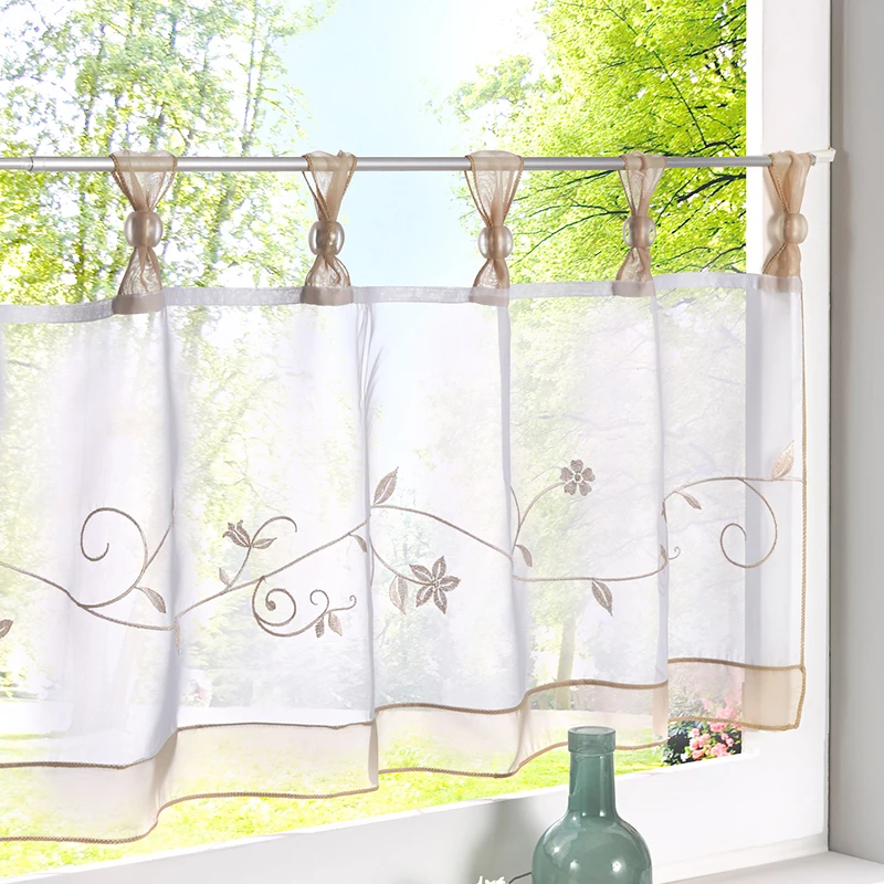 Embroidered Short Curtains For Kitchen Voile Tulle Curtain ... on {keyword}