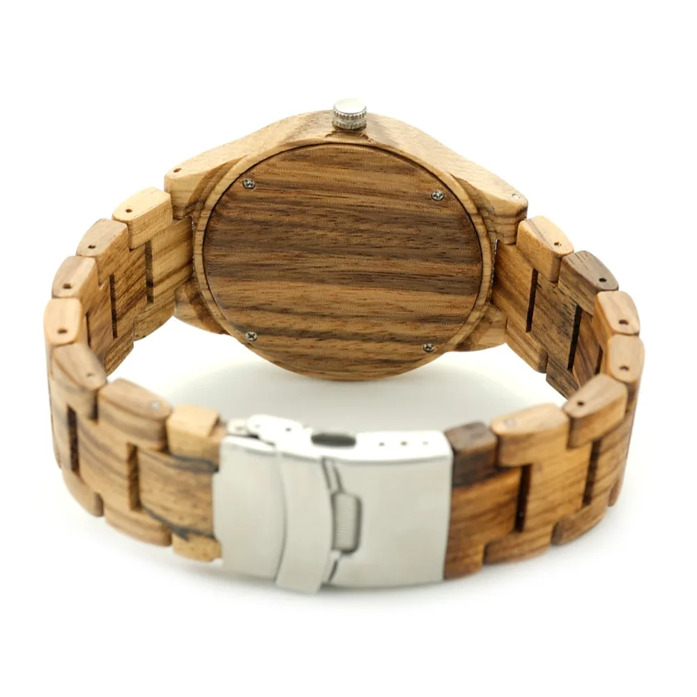 BOBO BIRD L-K28 Silver Needles Dial Face Zebra Wooden Male Watch Fashion Men-sized Green Second Hour Quartz Watch for Men