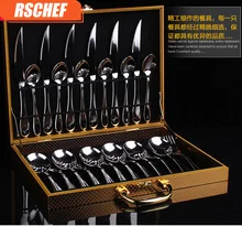 24 PCS Golden /black Dinnerware Set top Stainless Steel Dinner Knife and Fork Cutlery Set With Gift Box 3 style