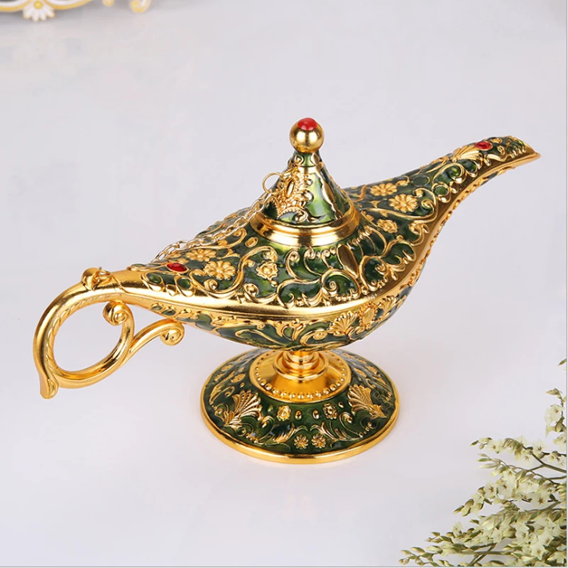 ERMAKOVA Colorful Large Metal Magic Genie Lamp Incense Burner Vintage Rare Legend Oil Lamp Home Office Decoration Gift