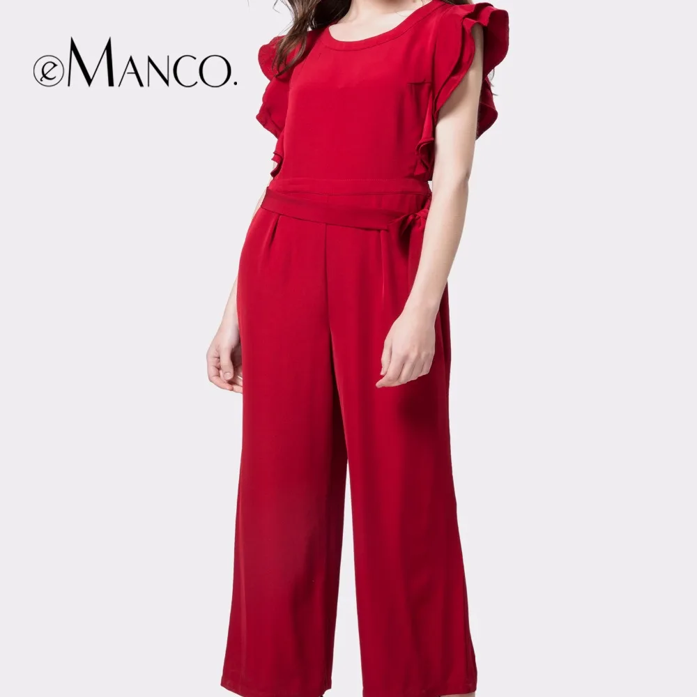 eManco women's Casual A Line Red Jumpsuits Solid Red Straight office