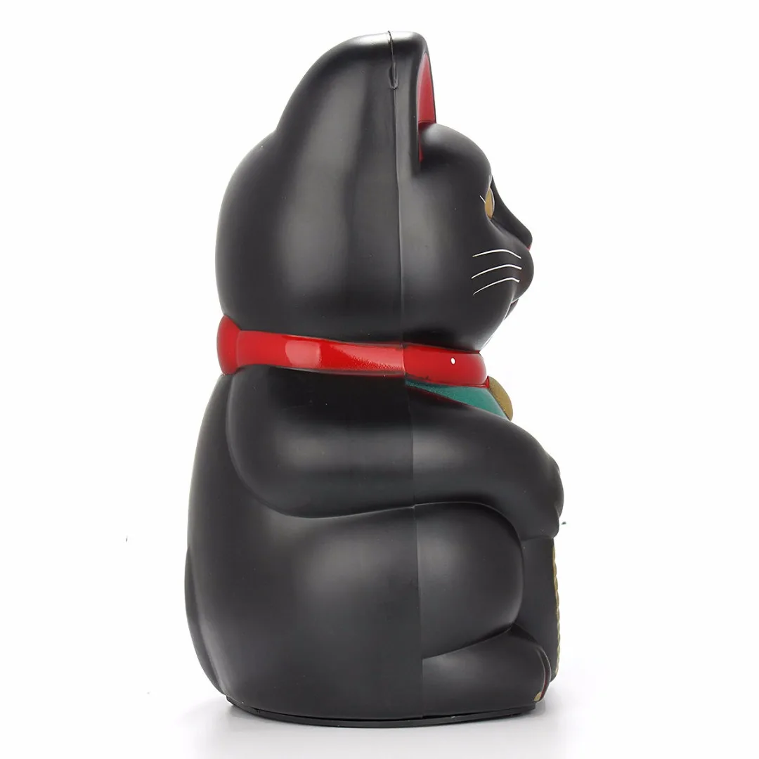 Black 17.85cm 7inch Big Feng Shui Beckoning Cat Wealth Fortune Lucky Waving Kitty Decor
