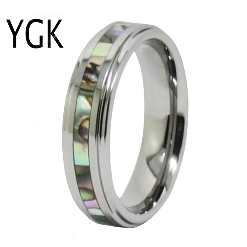 YGK Jewelry Love Forever Ring Abalone Inlay Silver Step Tungsten Ring Tungsten Wedding Ring For Men and Women Bridegroom Ring