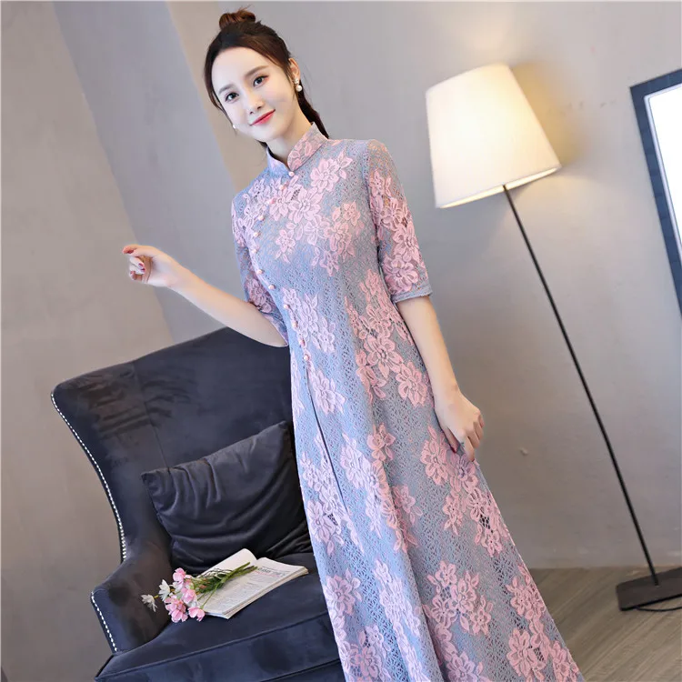 Купить 2019 современная девушка кружево платье вьетнамское аозай для ...
